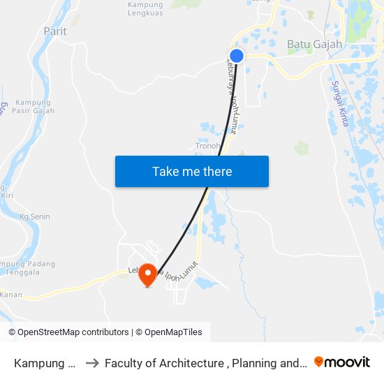 Kampung Changkat to Faculty of Architecture , Planning and Surveying UiTM , Perak map