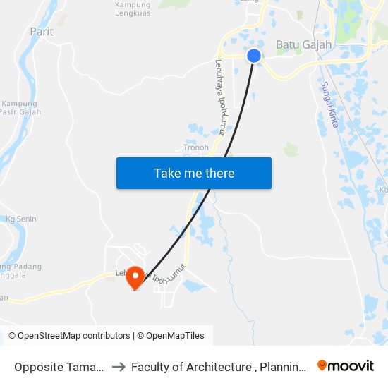 Opposite Taman Bemban Raya to Faculty of Architecture , Planning and Surveying UiTM , Perak map