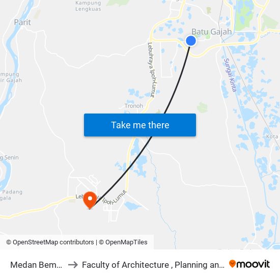 Medan Bemban Mesra to Faculty of Architecture , Planning and Surveying UiTM , Perak map