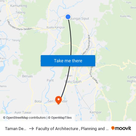 Taman Desa Salak to Faculty of Architecture , Planning and Surveying UiTM , Perak map