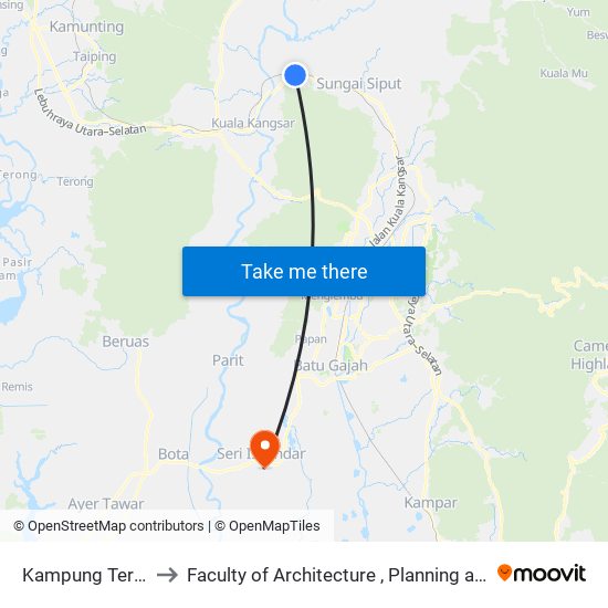 Kampung Tersusun Salak to Faculty of Architecture , Planning and Surveying UiTM , Perak map