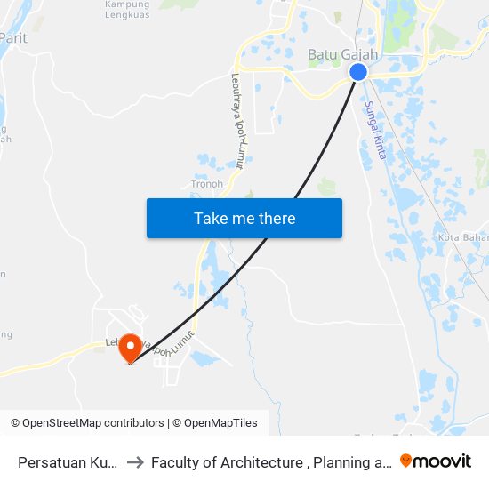 Persatuan Ku Kong Chow to Faculty of Architecture , Planning and Surveying UiTM , Perak map