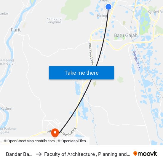 Bandar Baru Puspa to Faculty of Architecture , Planning and Surveying UiTM , Perak map