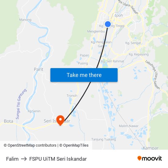 Falim to FSPU UiTM Seri Iskandar map