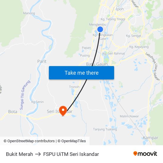 Bukit Merah to FSPU UiTM Seri Iskandar map