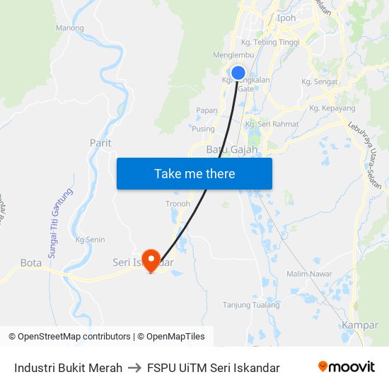Industri Bukit Merah to FSPU UiTM Seri Iskandar map