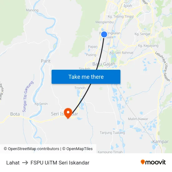 Lahat to FSPU UiTM Seri Iskandar map