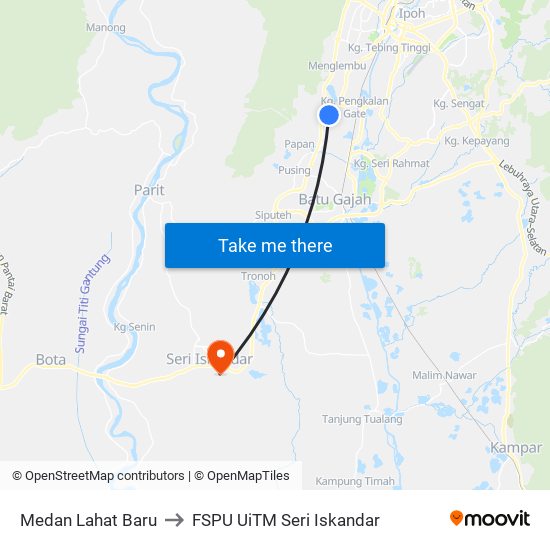 Medan Lahat Baru to FSPU UiTM Seri Iskandar map