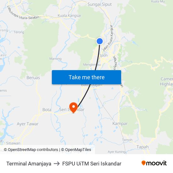 Terminal Amanjaya to FSPU UiTM Seri Iskandar map