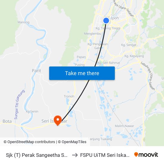 Sjk (T) Perak Sangeetha Sabah to FSPU UiTM Seri Iskandar map