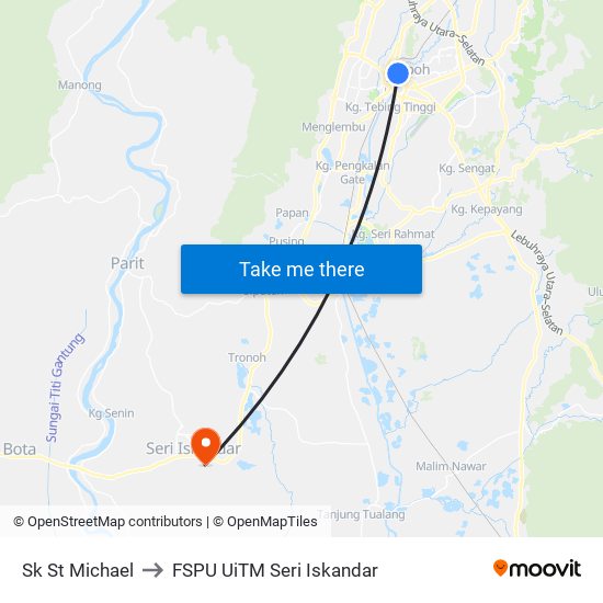 Sk St Michael to FSPU UiTM Seri Iskandar map