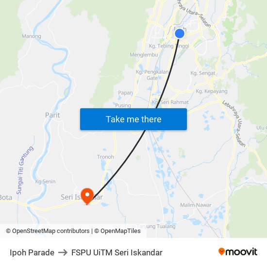 Ipoh Parade to FSPU UiTM Seri Iskandar map