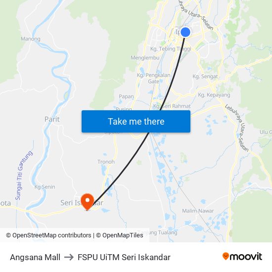 Angsana Mall to FSPU UiTM Seri Iskandar map