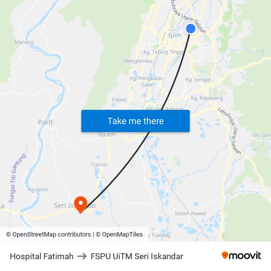 Hospital Fatimah to FSPU UiTM Seri Iskandar map