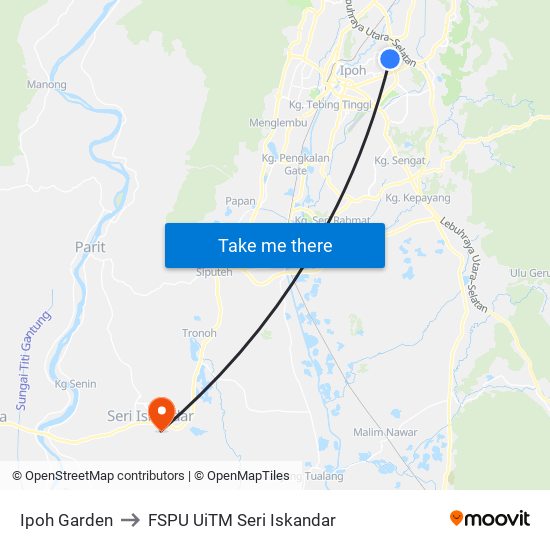 Ipoh Garden to FSPU UiTM Seri Iskandar map