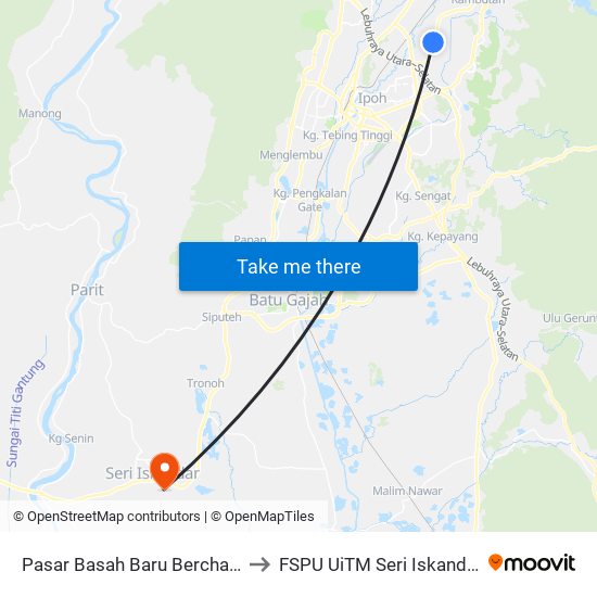 Pasar Basah Baru Bercham to FSPU UiTM Seri Iskandar map