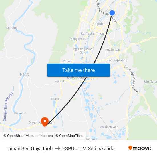 Taman Seri Gaya Ipoh to FSPU UiTM Seri Iskandar map