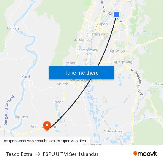 Tesco Extra to FSPU UiTM Seri Iskandar map