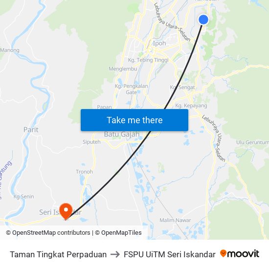 Taman Tingkat Perpaduan to FSPU UiTM Seri Iskandar map
