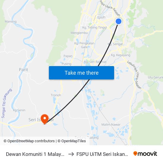 Dewan Komuniti 1 Malaysia to FSPU UiTM Seri Iskandar map