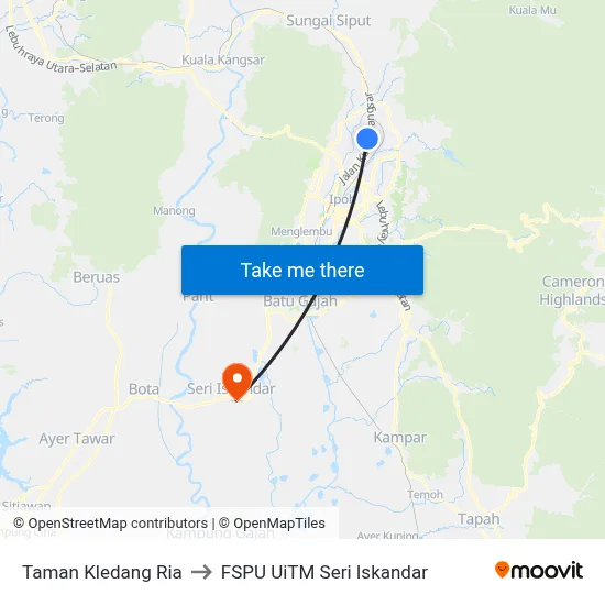 Taman Kledang Ria to FSPU UiTM Seri Iskandar map