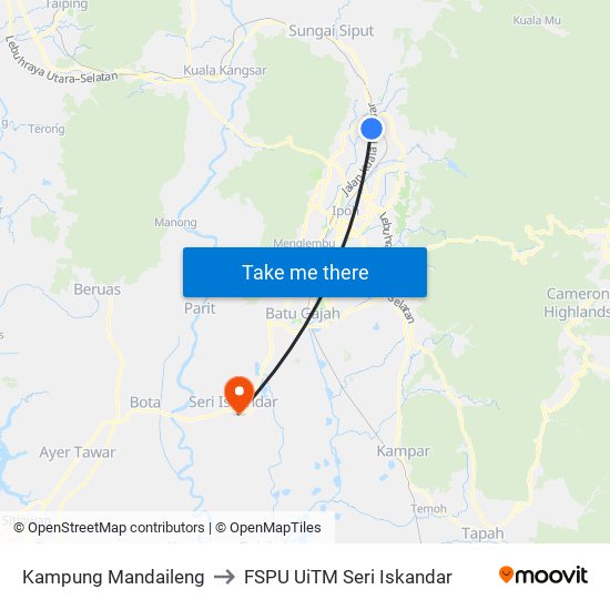 Kampung Mandaileng to FSPU UiTM Seri Iskandar map