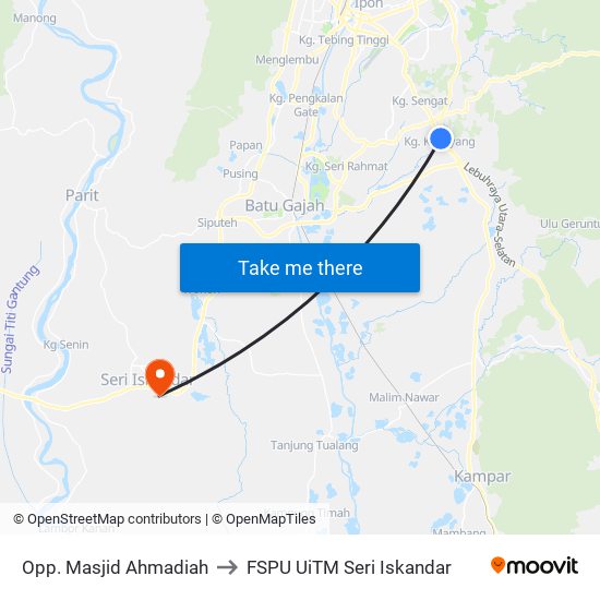 Opp. Masjid Ahmadiah to FSPU UiTM Seri Iskandar map