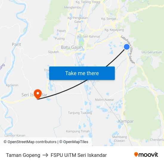 Taman Gopeng to FSPU UiTM Seri Iskandar map