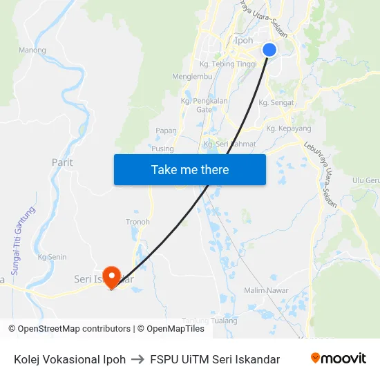Kolej Vokasional Ipoh to FSPU UiTM Seri Iskandar map