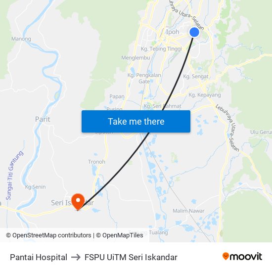 Pantai Hospital to FSPU UiTM Seri Iskandar map