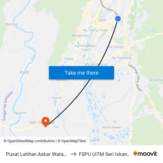 Pusat Latihan Askar Wataniah to FSPU UiTM Seri Iskandar map