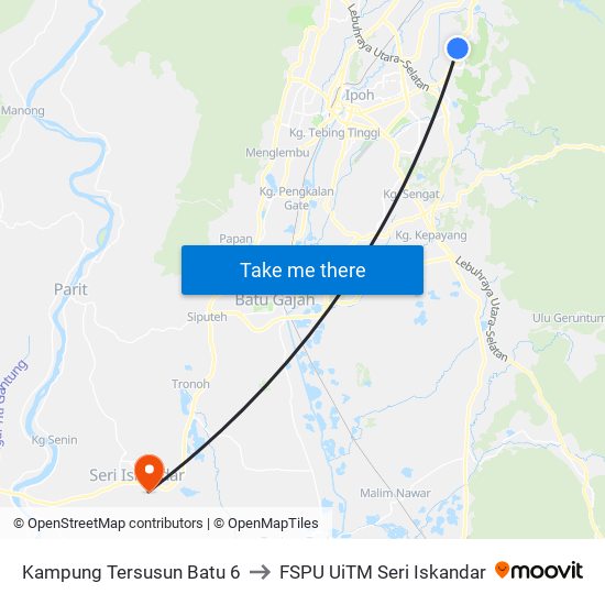 Kampung Tersusun Batu 6 to FSPU UiTM Seri Iskandar map