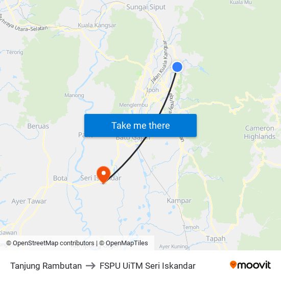 Tanjung Rambutan to FSPU UiTM Seri Iskandar map