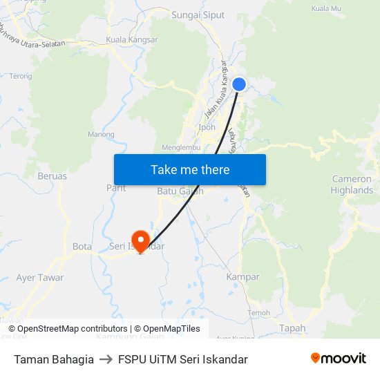 Taman Bahagia to FSPU UiTM Seri Iskandar map