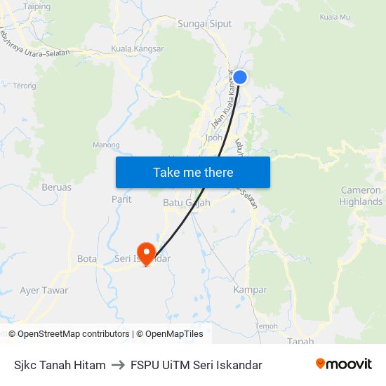 Sjkc Tanah Hitam to FSPU UiTM Seri Iskandar map