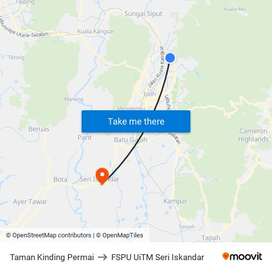 Taman Kinding Permai to FSPU UiTM Seri Iskandar map