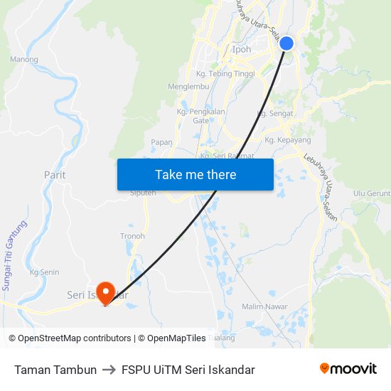 Taman Tambun to FSPU UiTM Seri Iskandar map