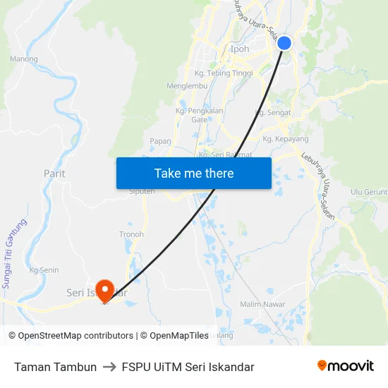 Taman Tambun to FSPU UiTM Seri Iskandar map
