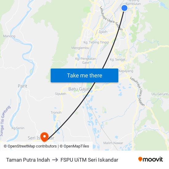 Taman Putra Indah to FSPU UiTM Seri Iskandar map