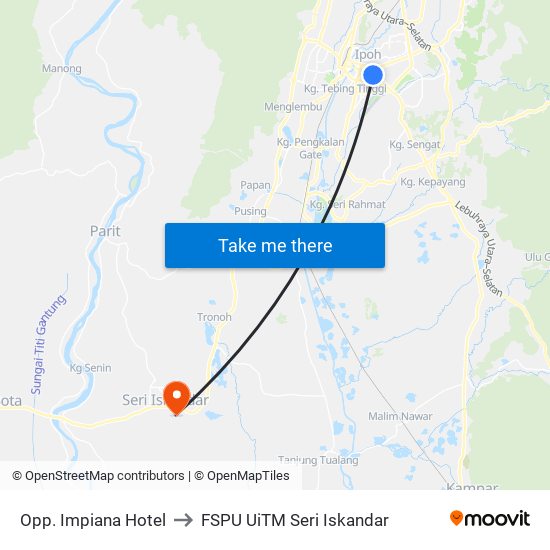 Opp. Impiana Hotel to FSPU UiTM Seri Iskandar map