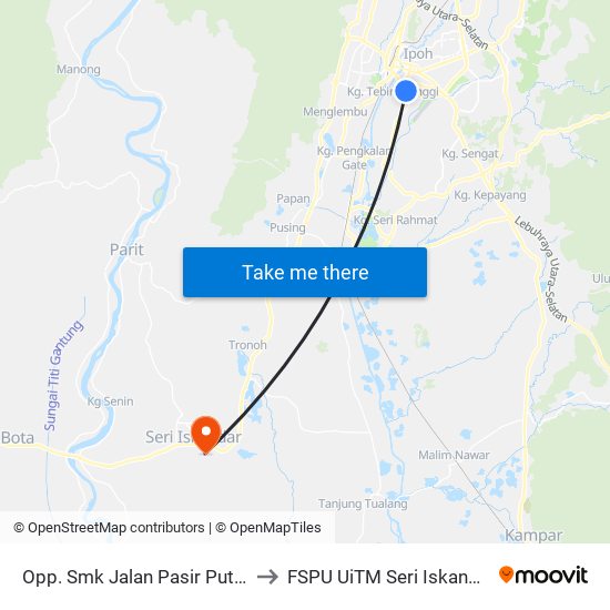 Opp. Smk Jalan Pasir Puteh to FSPU UiTM Seri Iskandar map