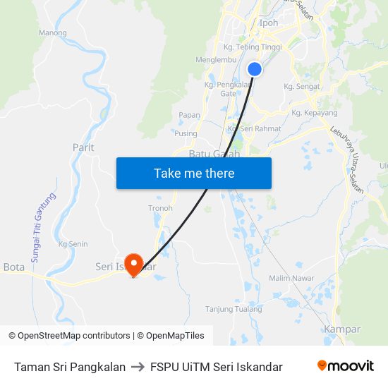 Taman Sri Pangkalan to FSPU UiTM Seri Iskandar map
