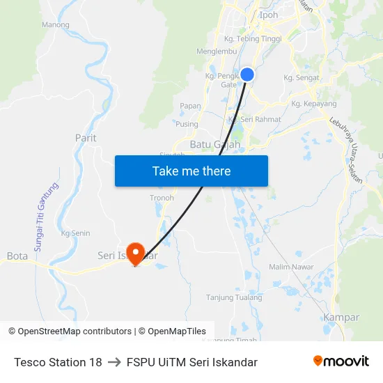 Tesco Station 18 to FSPU UiTM Seri Iskandar map