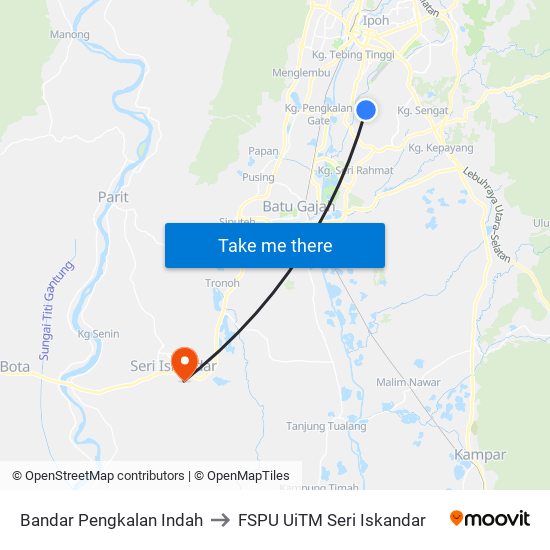 Bandar Pengkalan Indah to FSPU UiTM Seri Iskandar map