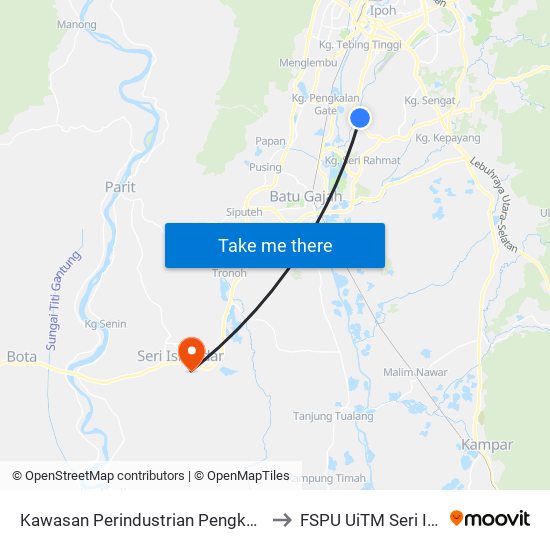 Kawasan Perindustrian Pengkalan Pegoh 2 to FSPU UiTM Seri Iskandar map