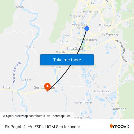 Sk Pegoh 2 to FSPU UiTM Seri Iskandar map