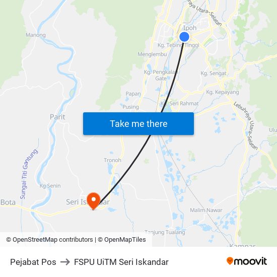 Pejabat Pos to FSPU UiTM Seri Iskandar map