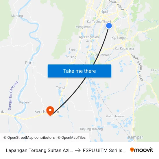 Lapangan Terbang Sultan Azlan Shah to FSPU UiTM Seri Iskandar map