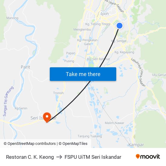 Restoran C. K. Keong to FSPU UiTM Seri Iskandar map