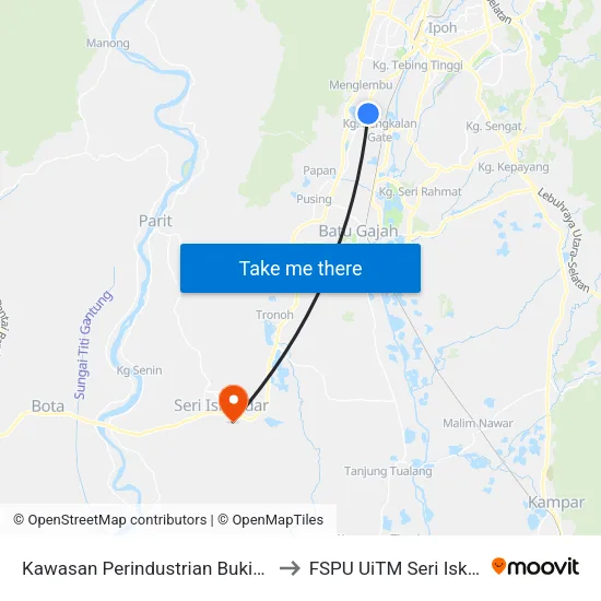 Kawasan Perindustrian Bukit Merah to FSPU UiTM Seri Iskandar map